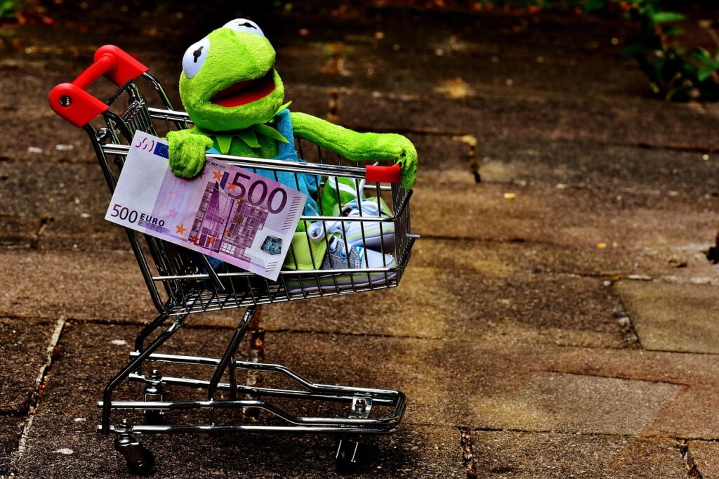 kermit, shopping venture, shopping, frog, fun, stuffed animal, toy, purchasing, money, cheap, special offers, cheap, cheap, cheap, cheap, cheap
